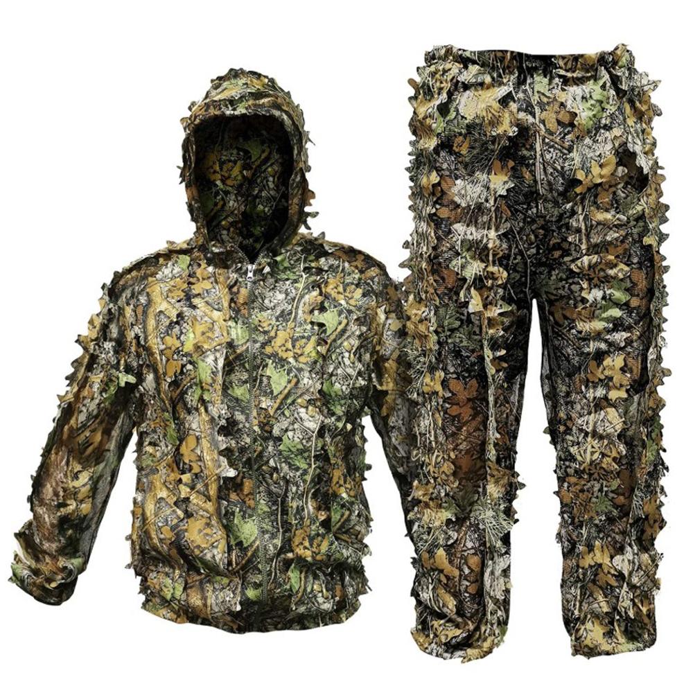 Breathable Suit Men Woman Lightweight Hooded Wild Leafy Design Woodland Hunter Ghillie Suit