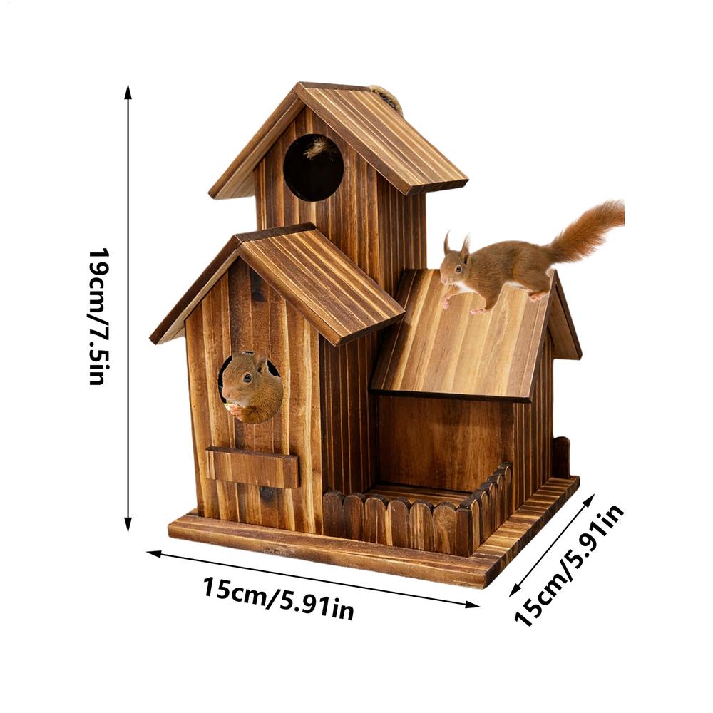 Squirrel Feeder Three-Room Design Wooden Feeding