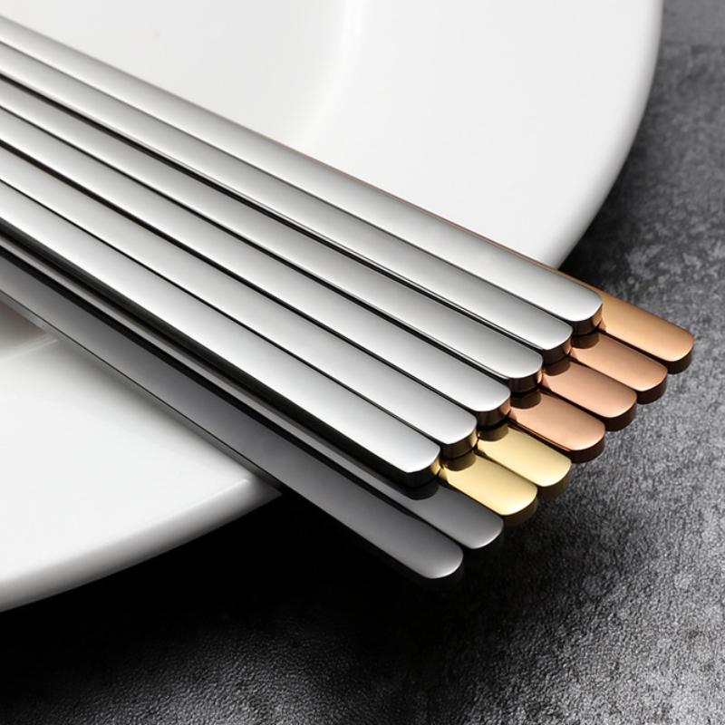 

1 pair Korean Stainless Steel Solid Flat Chopsticks Titanium Gold Japanese Sushi Chinese Chop Sticks Kitchen Dinnerware Tools серебряный