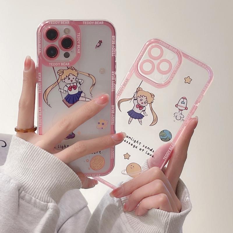 

Чехол для iPhone Сейлор Мун, прозрачный чехол из ТПУ с защитой от столкновений, мягкая задняя крышка для iPhone 7 8 Plus XR XS Max 11 12 13 Pro Max