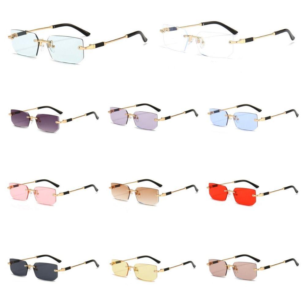 Rectangle Men Sunglasses UV 400 Driving Shades Eyewear Vintage Rimless Sunglasses Outdoor
