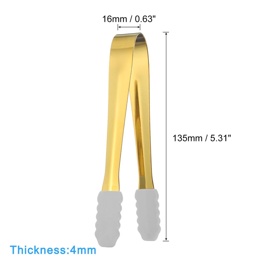 7pcs Silicone BBQ Grilling Tongs Stainless Steel Ice Tongs Tiny Tongs for Appetizers Sugar Desserts Bar Cafe Gold 5.3Inch