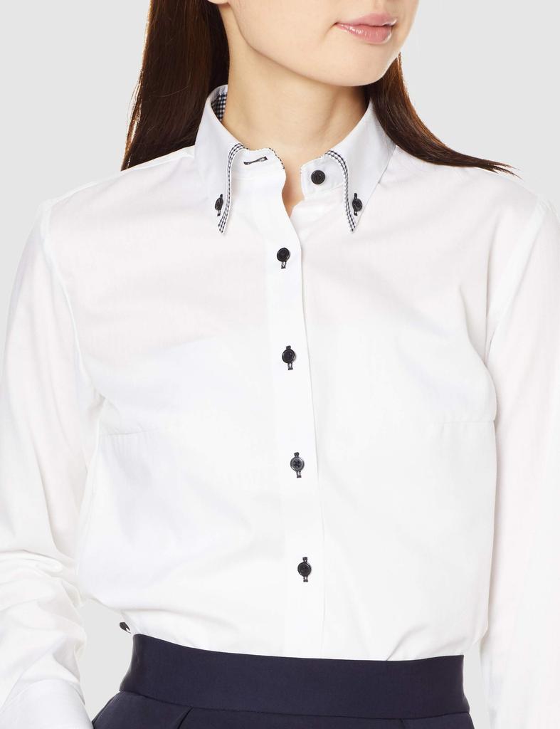 Smart Biz Stylish Colore Long Faux Double Size 11 to Japanese Size Women's Blouse, Shirt, Wrinkle-Resistant Design, No-Iron Design, Sleeve, White,