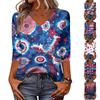 Women's Fashionable Casual Independence Day American Flag and Stars Print V-Neck Three-Quarter Sleeve T-Shirt Top