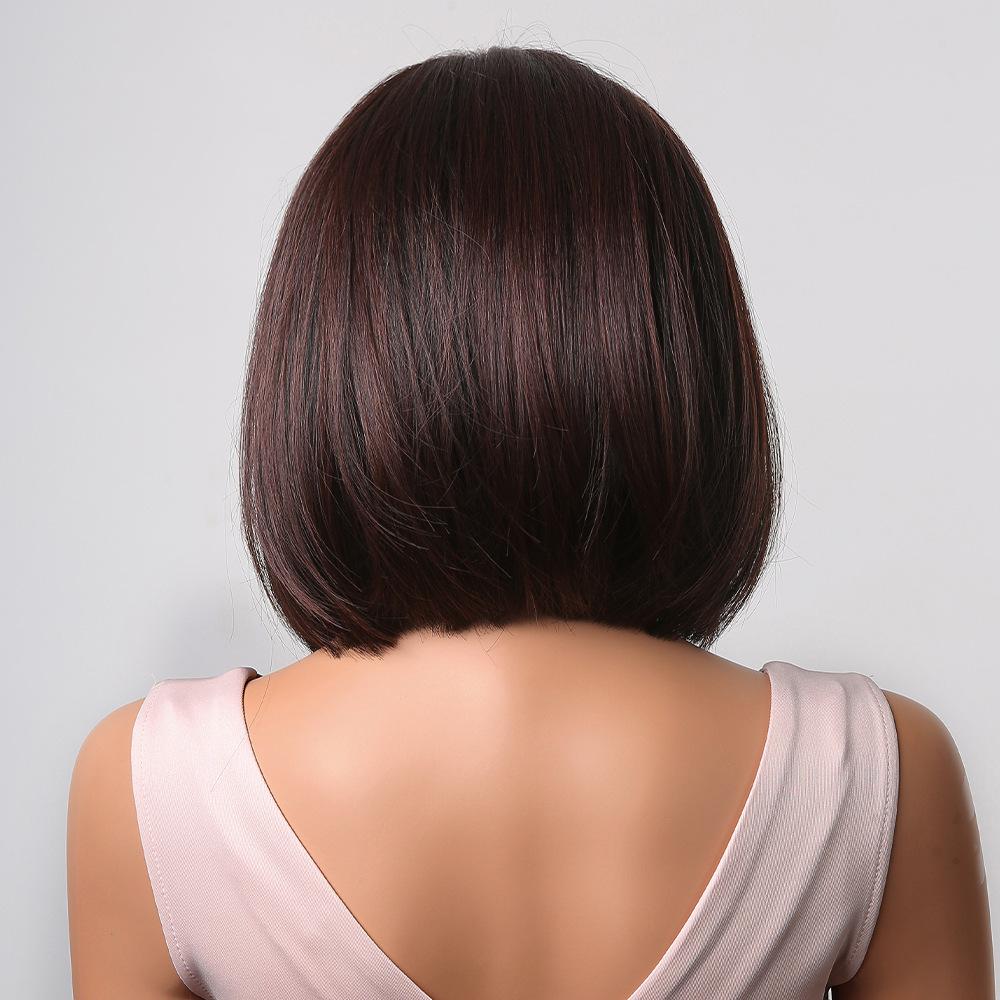 Brown Blonde Short Straight Synthetic Wigs Middle Part Women Bob Hair Wigs for Daily Cosplay Natural Heat Resistant Fiber