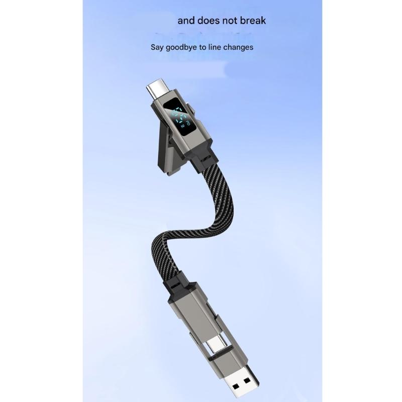 Multifunctional Keychain Charging Cord with Digital Display Zinc Alloy Construction 40Gbps Data Cable for Travel Use