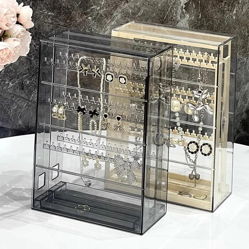 Transparent Jewelry Storage Box Earring Organizer Necklace Ring Stand Acrylic Holder Large Women Trinket Boxes Display Case