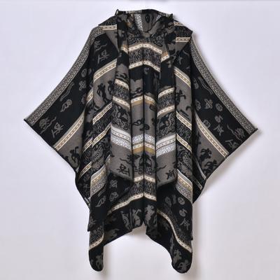 New Product, Women's Autumn and Winter Ethnic Style Warm Hooded Cape Shawl, Festival Cape, Jacquard Thickened Shawl