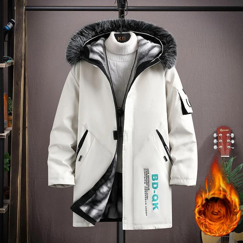 Autumn and Winter Fashion Trend Long Warm Trench Coat Men's Casual Loose Comfort Plus Fleece Thickened Large Size Coat