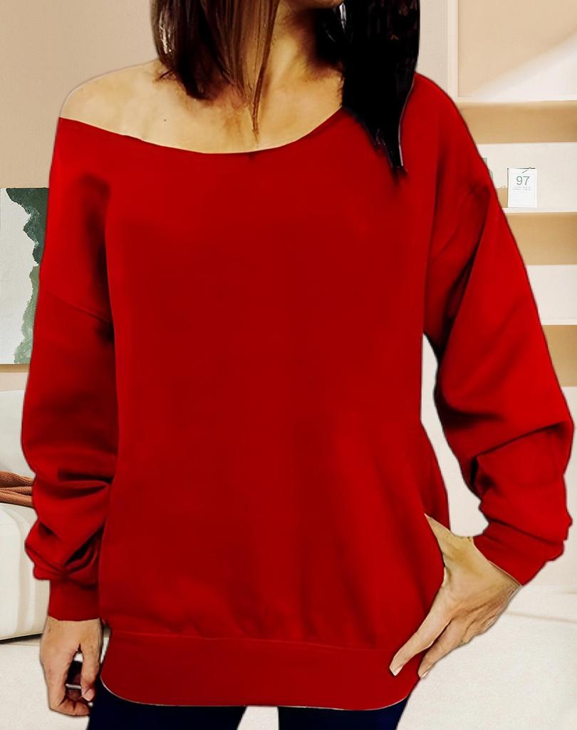 2025 Casual European & American Solid Color Women's Off-Shoulder Sweatshirt