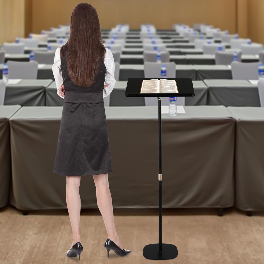Black Conference Presentation Stand, Portable Presentation Standing for Classroom, Height Adjustable Desk for Classroom Church