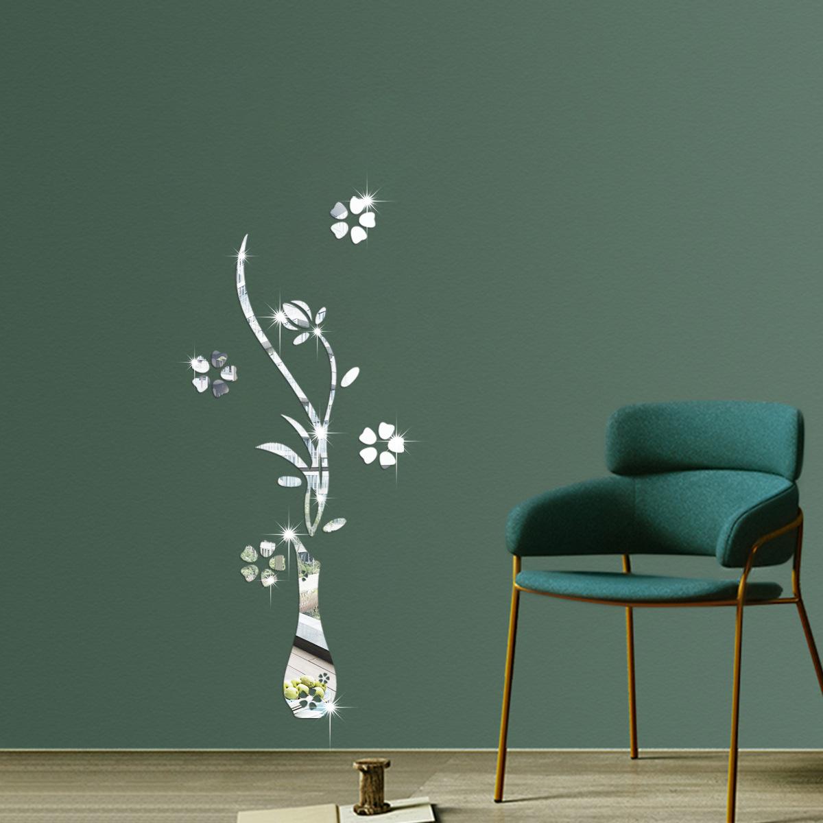 

3D Акриловая Зеркальная Наклейка на Стену Дизайн Вазы Креативный Домашний Декор для Гостиной Спальни Прихожей Украшение Фона Стены серебряный