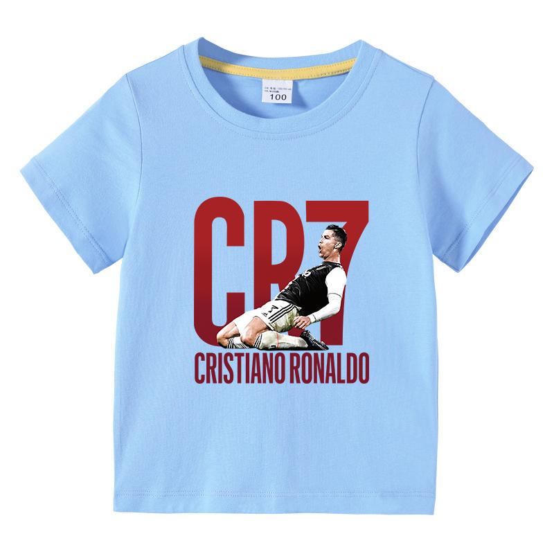 Nouveau Arrivage T-shirt Imprimé CR7 pour Garçons 100% Coton Manches Courtes Respirant Léger T-shirt Basique Sportif Décontracté pour Garçons