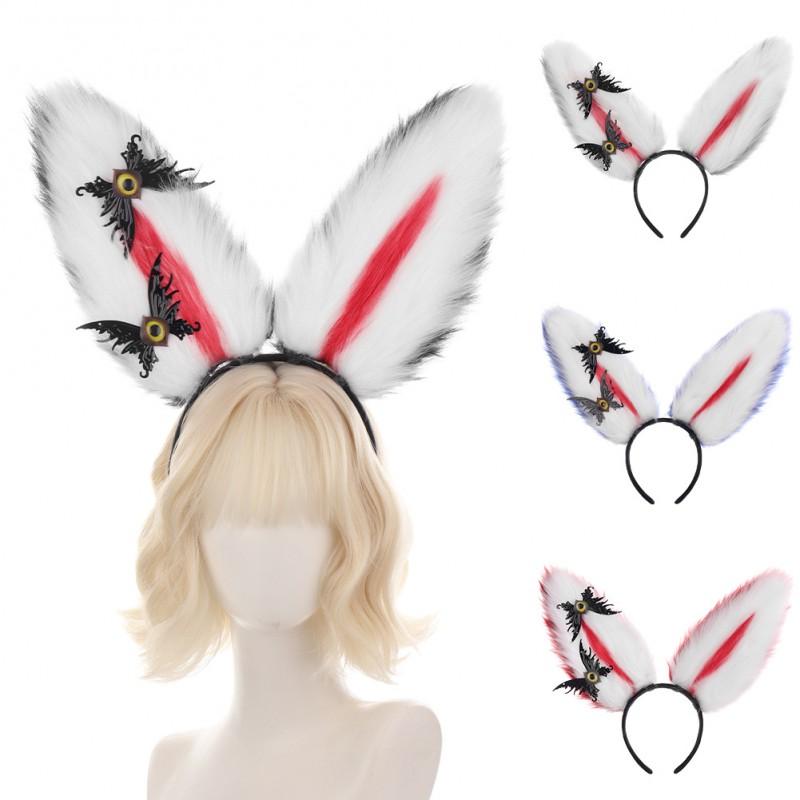 Handmade Red Bunny Ear Headband Cosplay Plush Animal Ears Hair Accessory Dark Gothic Style Unisex