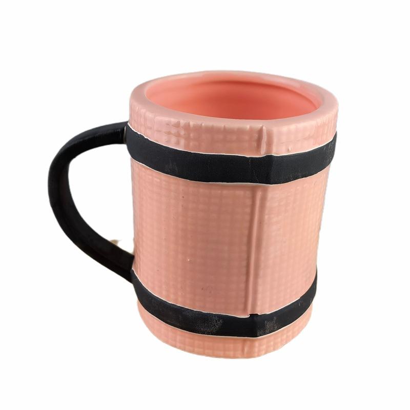 Creative 3D Coffee Cup Ceramic Ins Girly Heart Retro Pink Striped Yoga Ceramic Water Cup Cute Mug