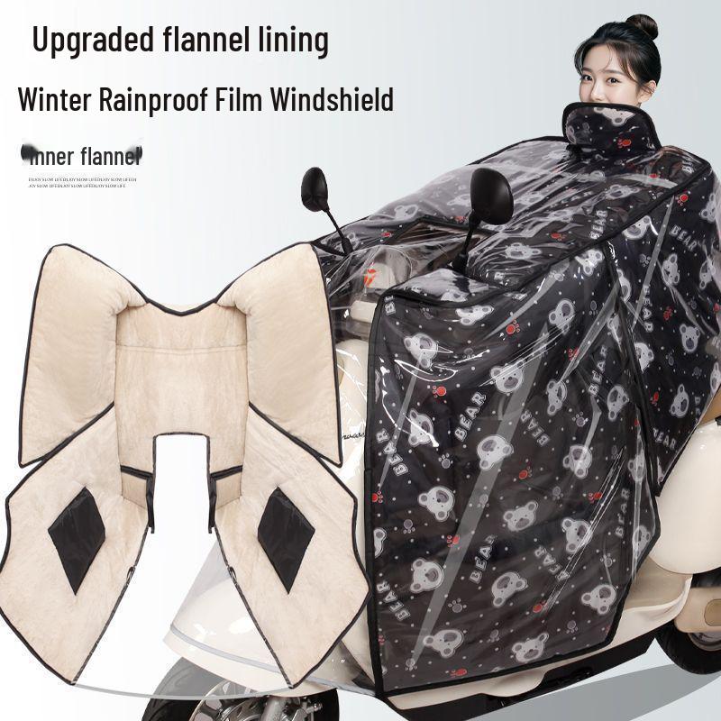 Cape Winter Windproof Fleece-Lined Electric Vehicle Windshield Cover - Waterproof, Thickened, Warm, and Enlarged for Motorcycles and Battery Cars.