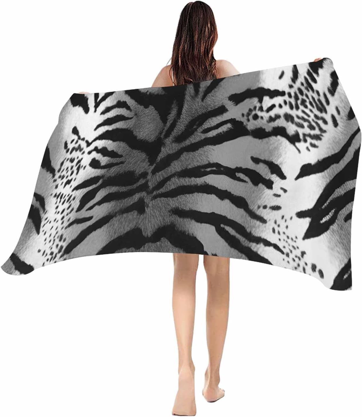 

Beach Towel Leopard Stripes Bath Pool Towels Black Animal Fur Print Soft Absorbent Beach Towel Lightweight Large Quick Dry Swim W40*H60(CM)