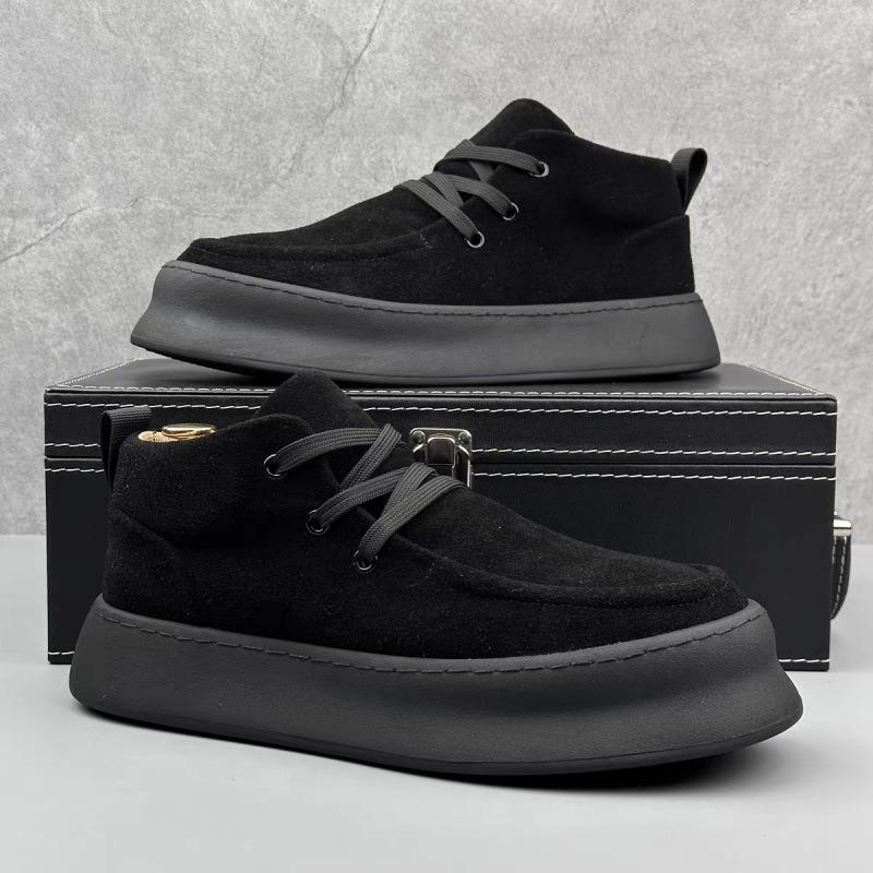 Męskie buty wysokie jesień i zima nowe modne wszechstronne codzienne buty deskorolkowe męskie buty ze skóry licowej