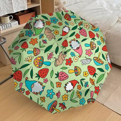 1pc Gnome Flowers Pattern Umbrella Design Automatic Opening and Closing Umbrella, High-quality Travel Umbrella, Lightweight and Portable, -1002104