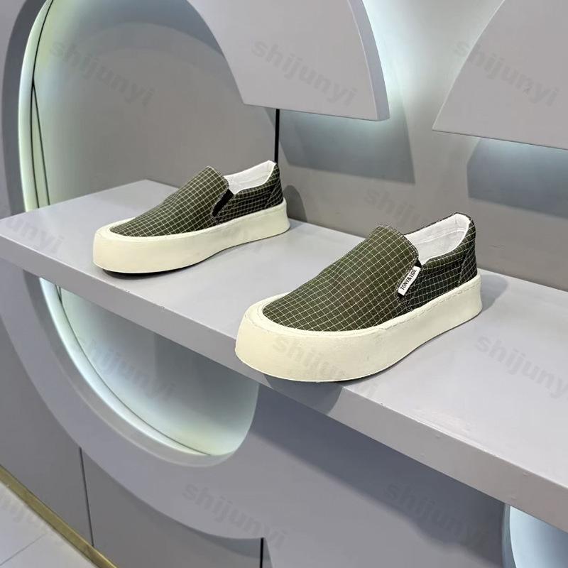 Men's Fashion Canvas Shoes 2025 Low-Top Thick-Heeled Slip-On Driving Lazy Shoes Casual Round Toe Breathable Summer Rubber Sole