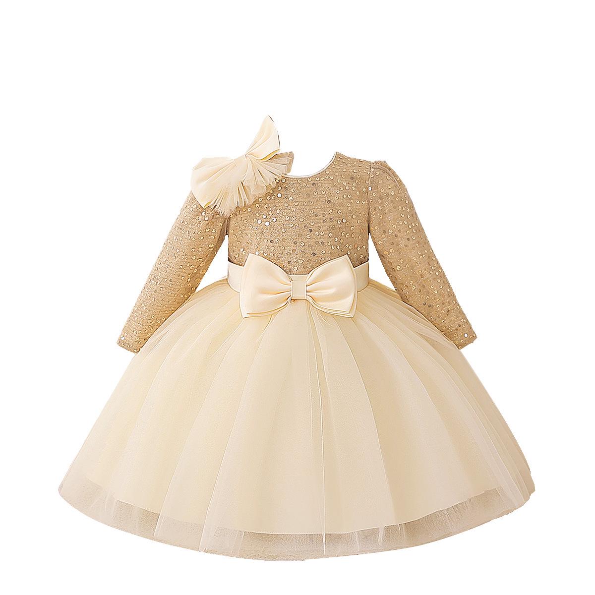 Girls  Sequined Long Sleeve Birthday Party & Performance Gown 110cm/2-3Y