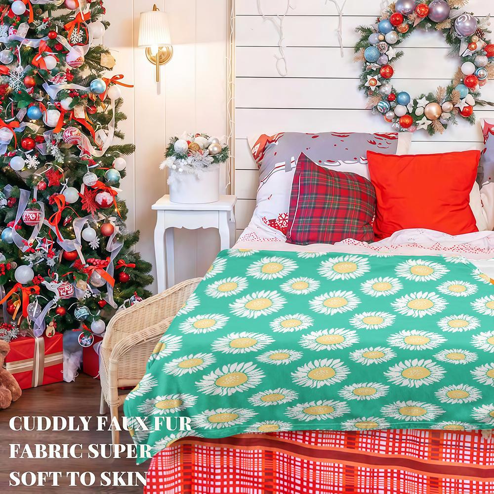 Turquoise Floral Print Premium Thanksgiving Microfiber Fuzzy Blanket Perfect For Family Gatherings Holiday Movie Nights