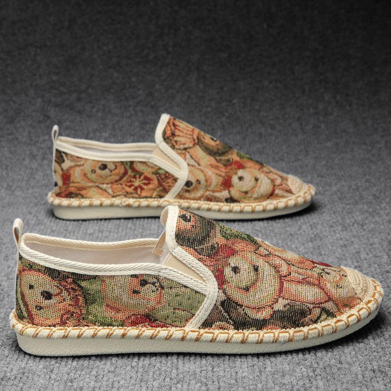 

Летняя мужская парусиновая обувь 2025 года, новые повседневные туфли для сноуборда, однопедальные, старые пекинские тканевые туфли для ленивых рыбаков, универсальные модные туфли 39 бежевый