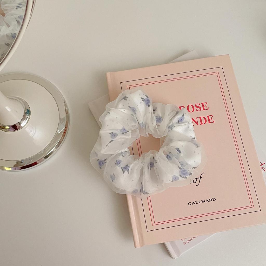 Sweet Korean Style Floral Mesh Hair Tie with Large Intestine Design - School Style Rubber Band E18