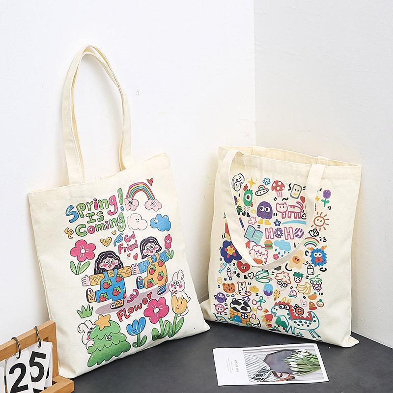 Canvas Bag Large Capacity College Style Female Cram School Japanese Graffiti Handbag Female College Student Class Shoulder