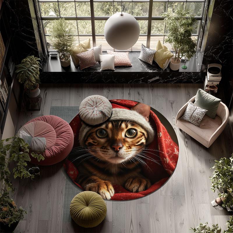 Cats pattern round rug,Carpet Rug for Living Room Bedroom Playroom ,Non-slip Floor Mat,Holiday Gifts and Birthday Gifts.