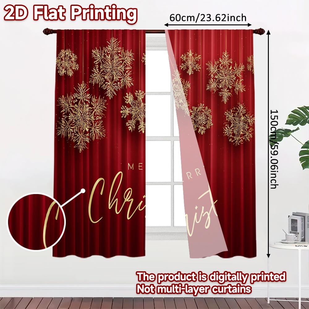 2pcs, 2D FLAT PRINTING Curtains (Without Rod) Festive Snowflakes Christmas Festival Chic Print Curtains Polyester Curtains