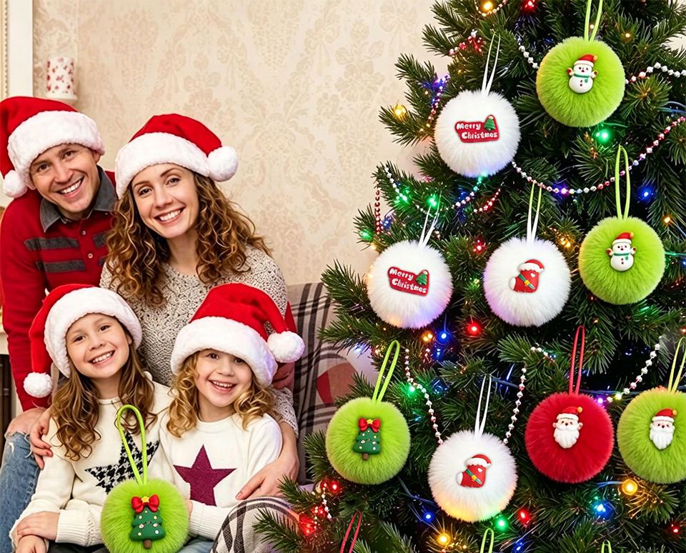 New Faux Rabbit Fur Pom Pom Christmas Tree Ornaments DIY Fluffy Plush Ball Holiday Decor Props