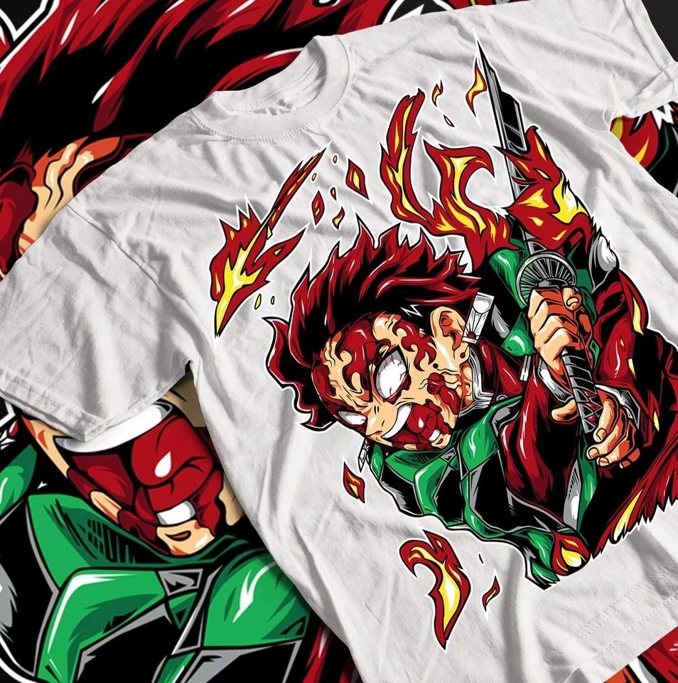 Tanjiro Demon Slayer Tshirt Kimetsu No Yaiba Anime Shirt Black S
