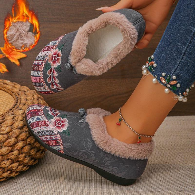 Women's Winter Ethnic Style Ankle-Length Snow Boots - Plus-Size, Fleece-Lined & Thickened, Warm & Comfortable