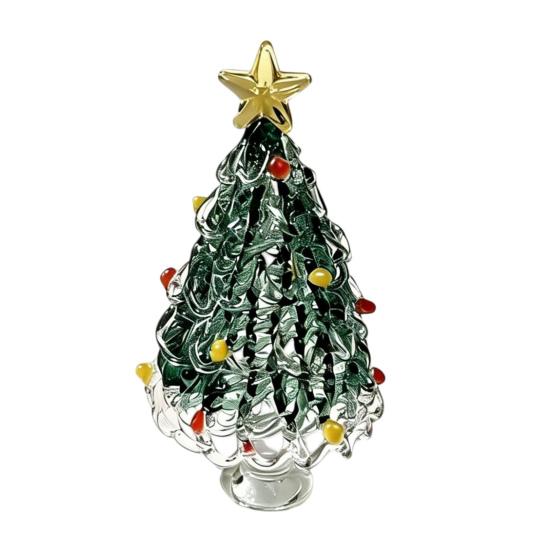 Miniature Christmas Tree Ornaments Glazed Figurine, Glass Pulled Wire Desk Decor, Unique Gifts for Friends Mini Holiday Tabletop Ornament Car