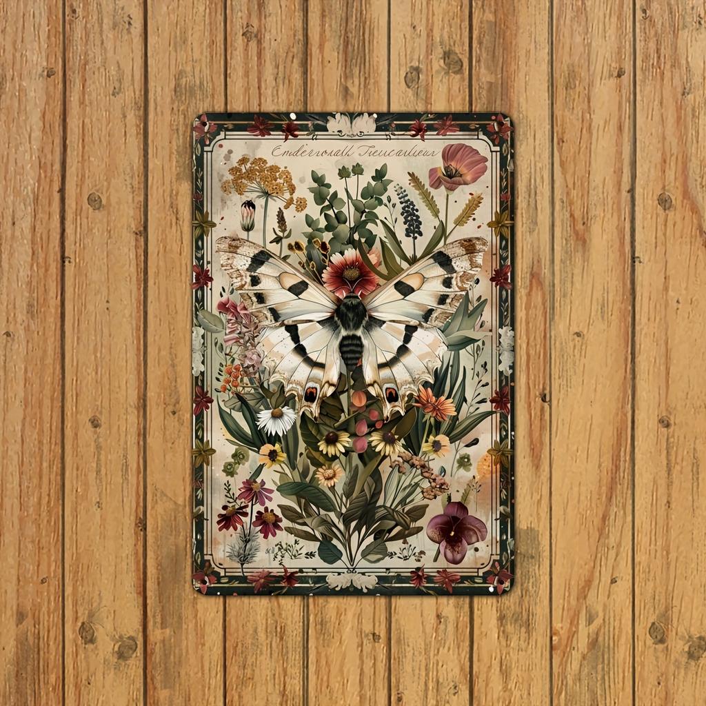 D Retro Plant Butterfly Metal Sign  Colorful Floral and Butterfly Design Perfect for Home Cafe Bar Garage Decor