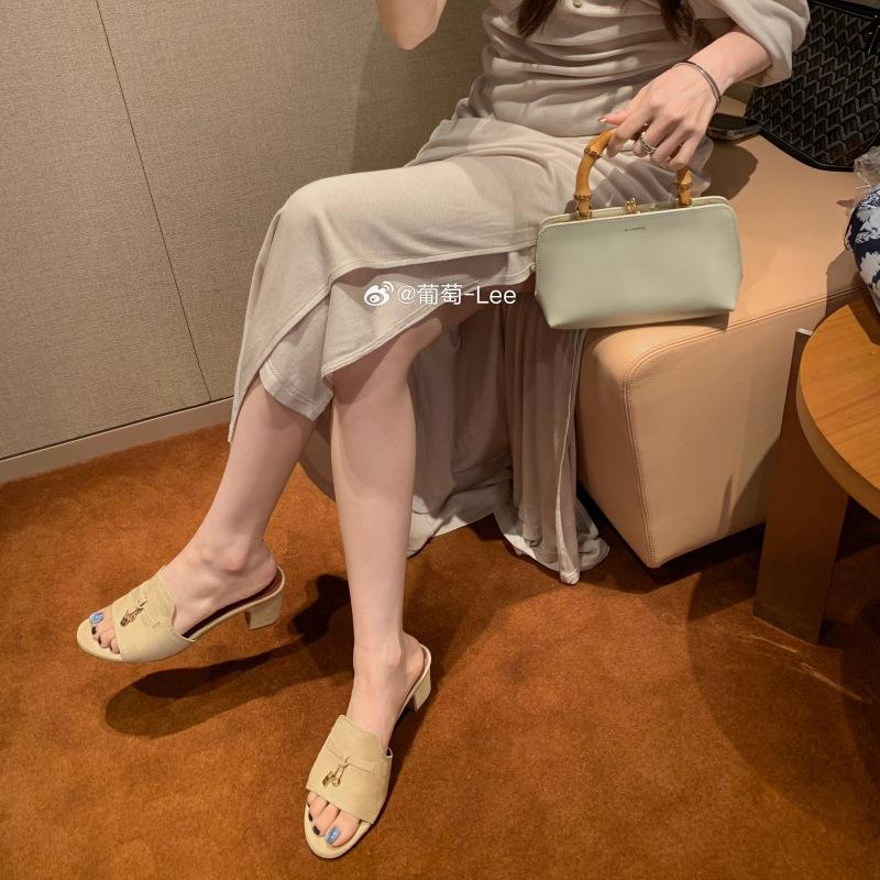 Sheepskin Version~ Height Increase 6.5cm Slack Old Money Romantic Su Lock Word with Thick Heel Cool Slippers