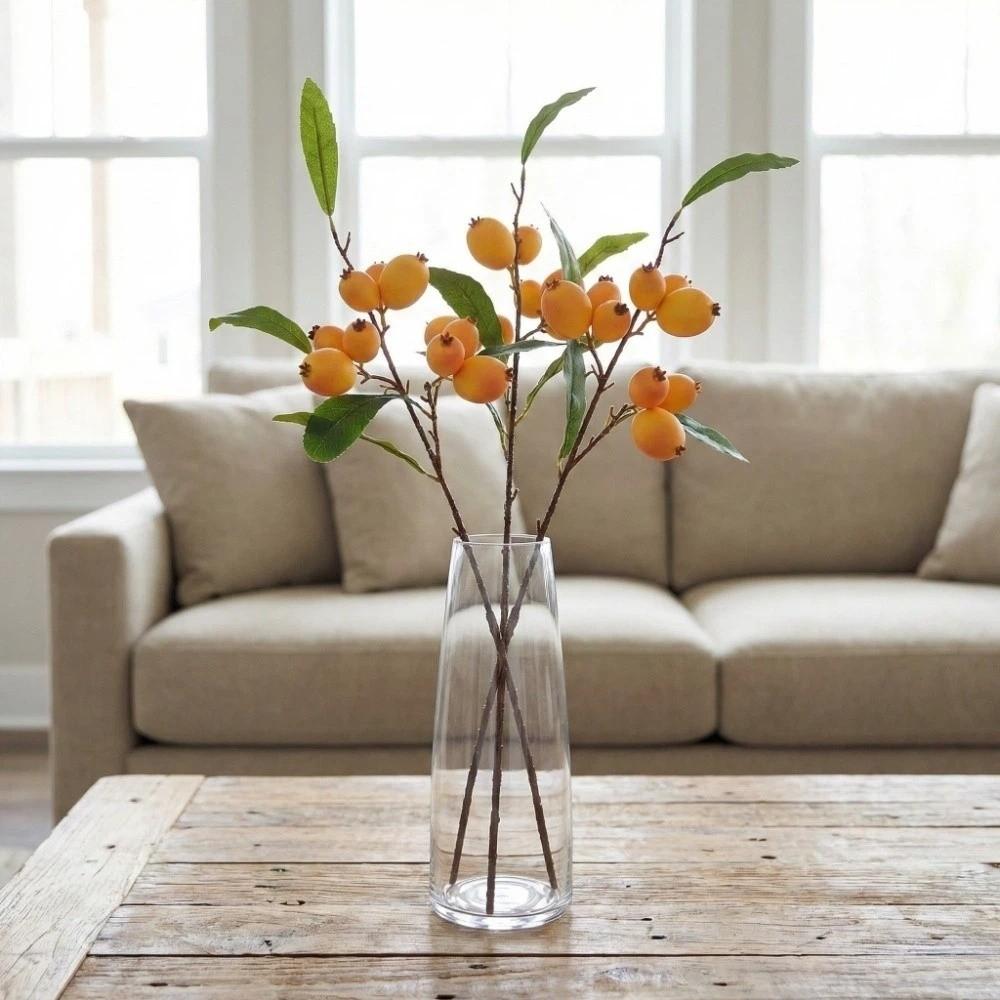 Green Leaves Artificial Loquat Fruit Branch Luxury Faux Loquat Simulation Fruit Tree Realistic Plastic Fake Plants