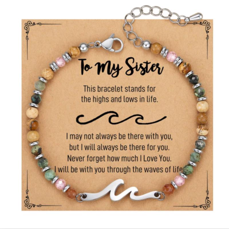 Turquoise Sea Wave Bracelet for Women - Christmas Gift with Silver Spacers and Stainless Steel Chain