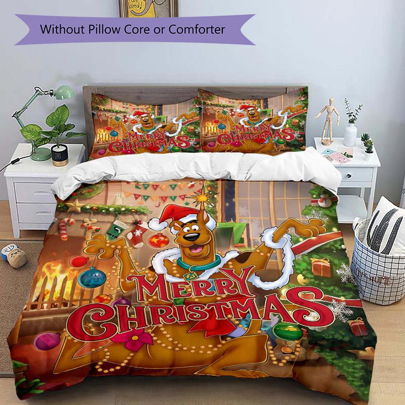 

3pcs Scooby Doo s Merry Christmas Adventure Printed Quilt Set - Includes 1 Quilt Cover and 2 Pillowcases, Machine Washable - Suitable for All Sea 135x200cm