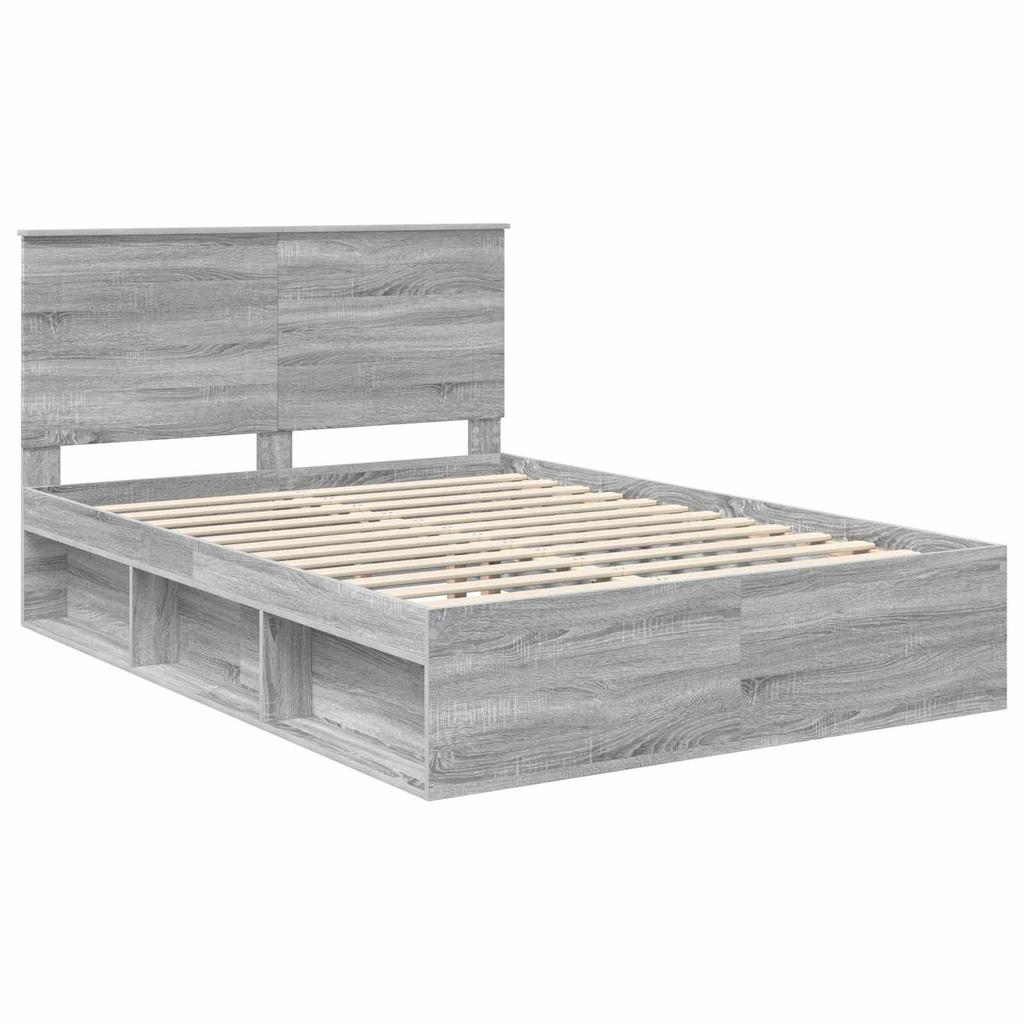 Bed Frame in Grey Sonoma 140 x 200 cm Solid Pine Wood
