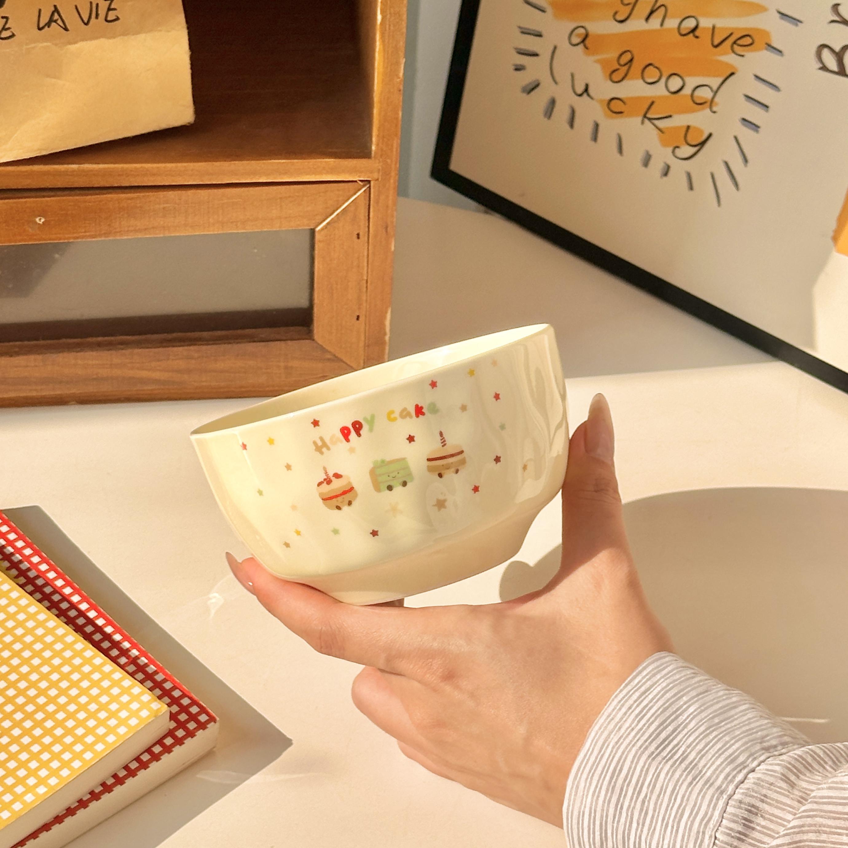 

Cute Cartoon Pattern Ceramic Bowls Cream Wind Underglaze Color High Aesthetic Dinner Tableware 4.6 Inch Exquisite Rice Bowl 4.6 inch жовтий
