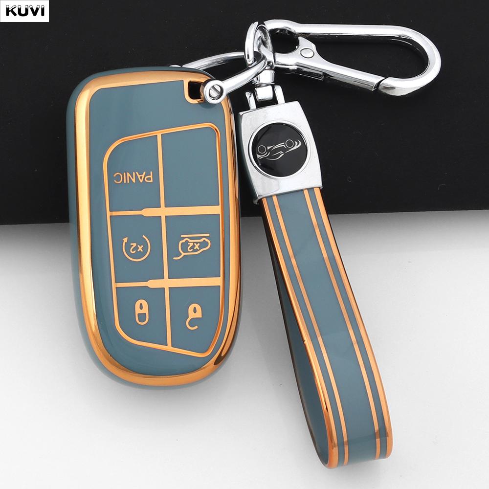 Golden 5 Button TPU Car Remote Key Case Cover Shell for Jeep Renegade Frand Cherokee Dodge Journey Charger Chrysler 200 300 300