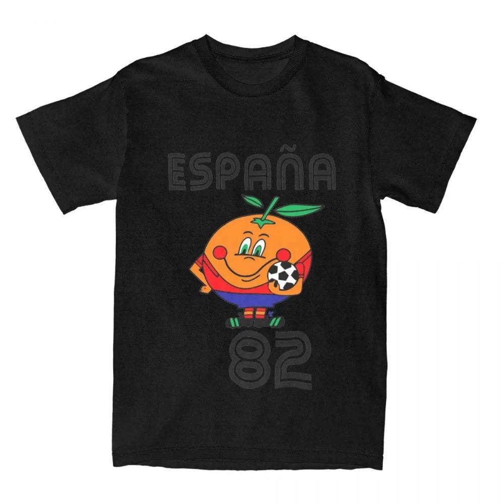T-shirt en coton imprimé Football Mascotte Espagnole 1982 Hommes et Femmes Été Décontracté Manches Courtes Col Rond
