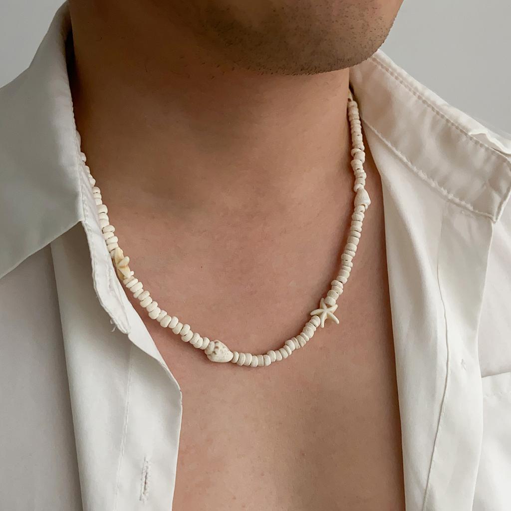 KunJoe Bohemia Starfish Conch Choker Necklace for Men Trendy Coconut Husk Wood Beads Collar Necklace  Jewelry on the Neck