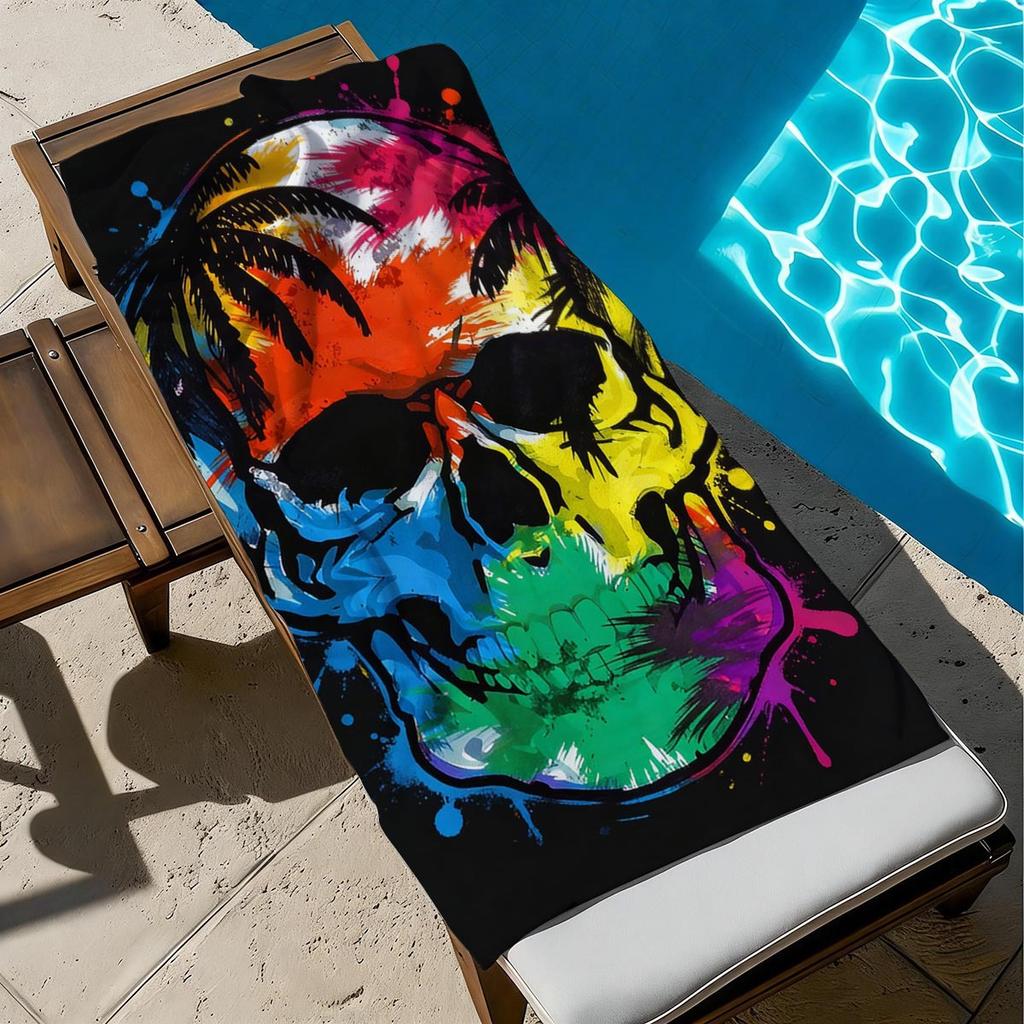 Skull Print Microfiber Beach Towel Quick Dry Absorbent Adult Bath Towel Sand Free Travel Towel Beach Essentials Gift Forvacation