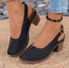 Fashion 2025 Summer New Women High Heels Sandals Baotou Comfortable Shoes Large Size Roman Style Round Toe PU Leather Slip-On Sandals