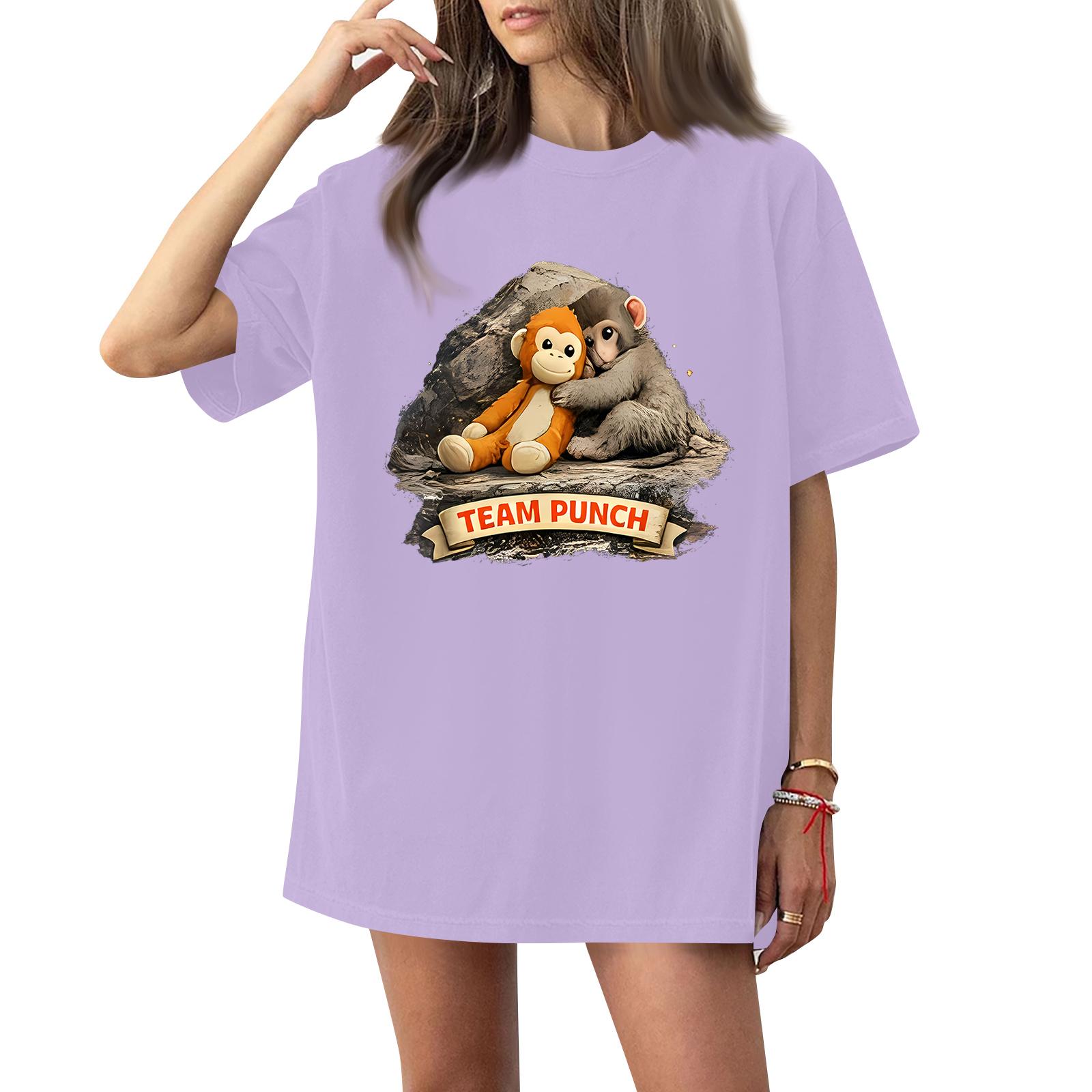 

Модная повседневная женская футболка с коротким рукавом, круглым вырезом и принтом обезьяны M фиолетовый