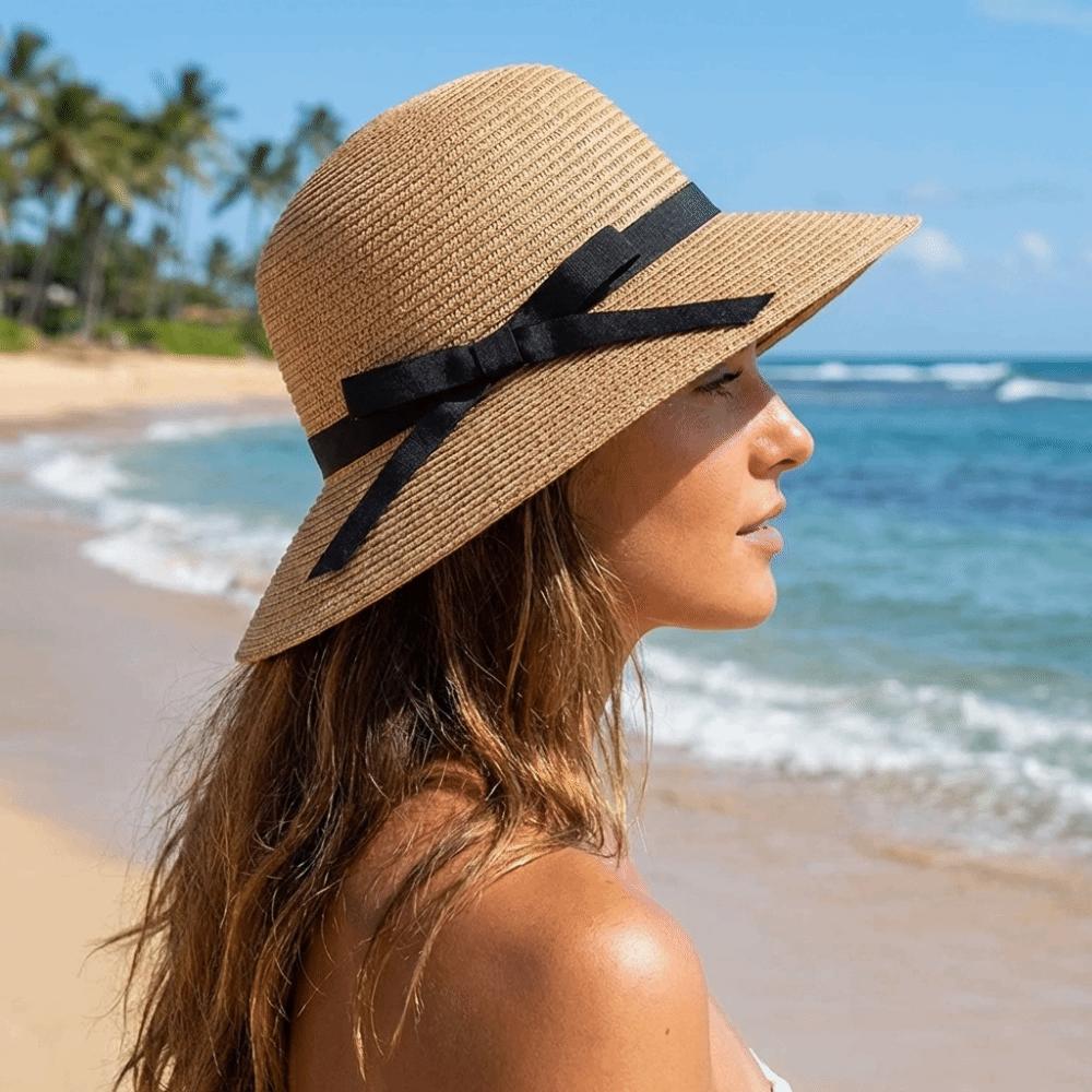 Wide Brim Straw Weave Sun Hat Bow Fisherman Hat Fashion Sunscreen Bucket Hat Outdoor