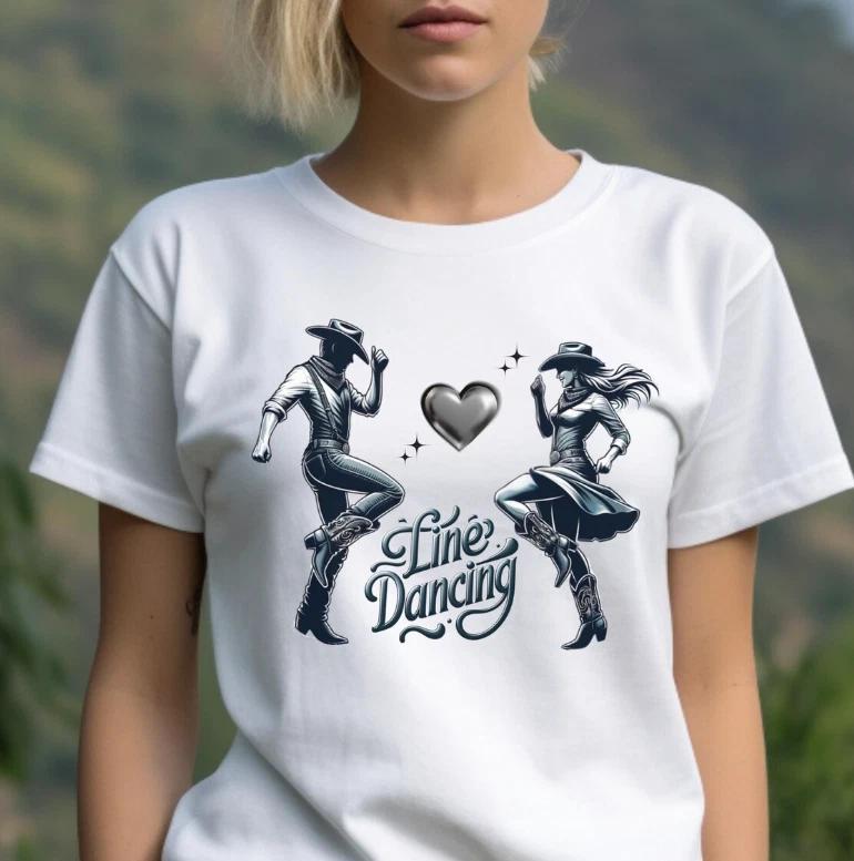 Line Dancing Shirt, I Love Line Dancing Tee, Silhouette Line Dance Wear L